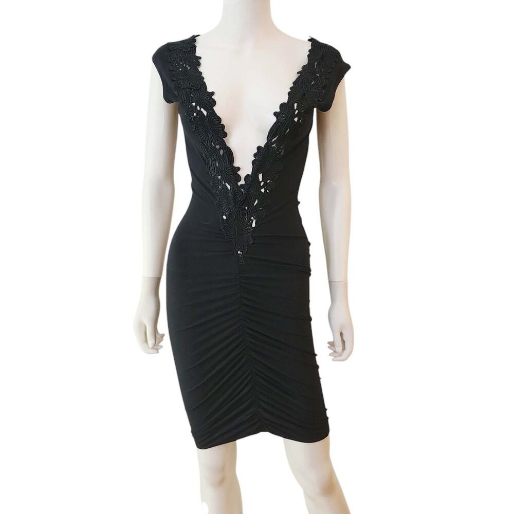 Cotton V-Neck Laced Bodycon Dress